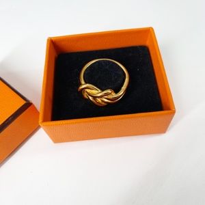Hermes Atame Gold Metal Scarf Ring with Box Rare Vintage